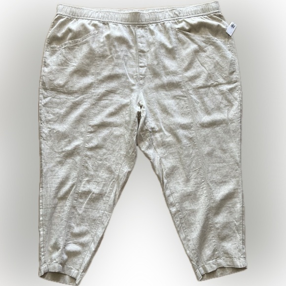 Old Navy Women’s 4XL High Rise Cropped Linen-Blend Tapered Pants Beige - Picture 3 of 15